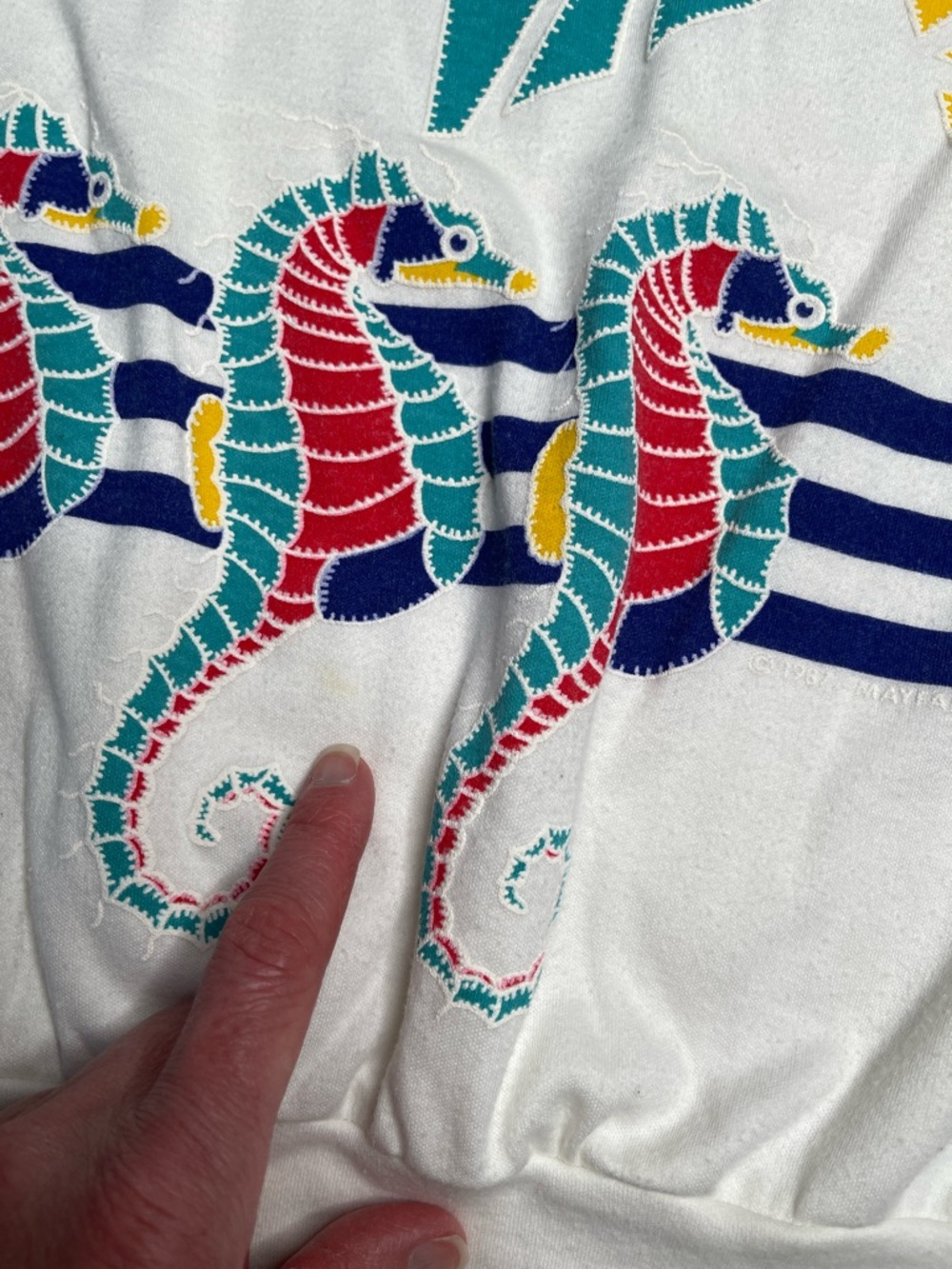 Vintage Seahorse Shirt S Jane Colby Dolman Tee Top Palm Tree Stripes Nautical - Picture 10 of 10